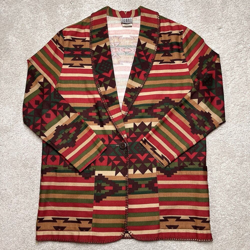 Vtg CHU South Western Aztec Blazer Jacket Womens Medium Native Tribal Navajo 90s